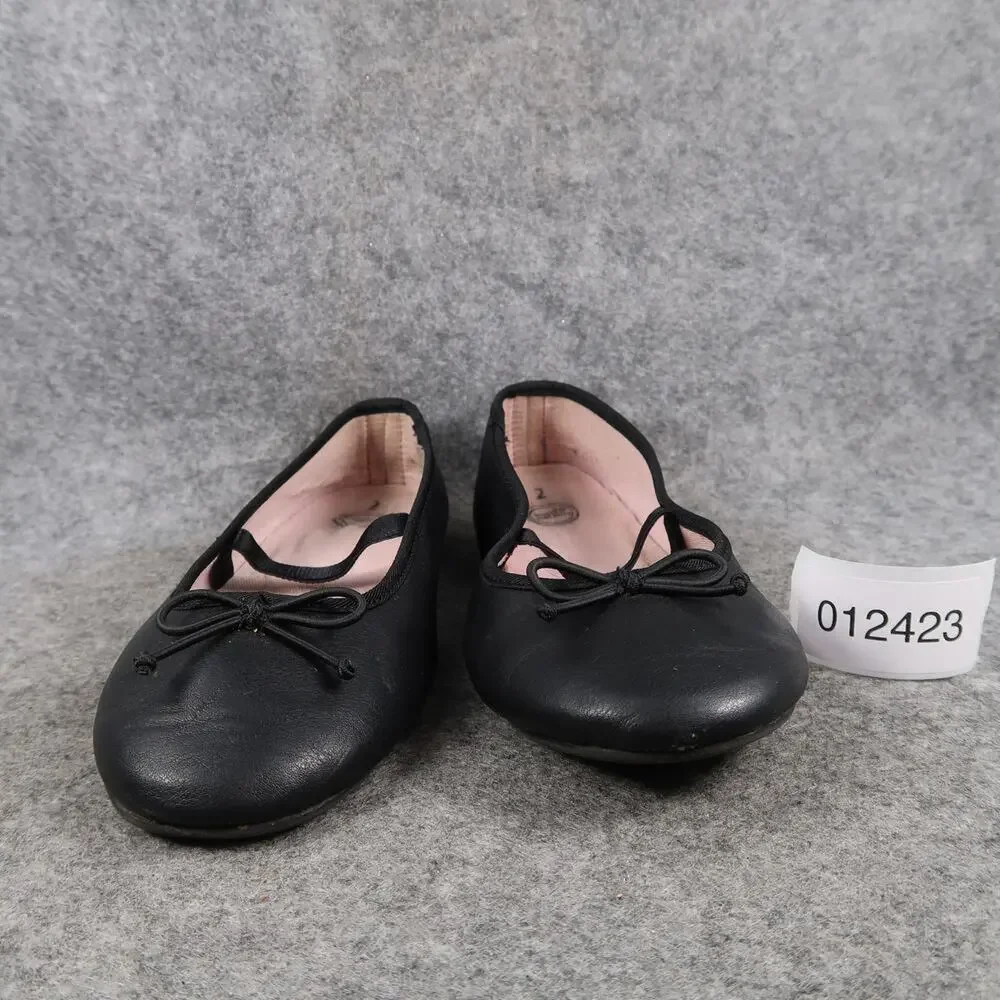 Wonder Nation Shoes Girls 2 Ballet Flats Elastic Strap Black Bow Slip On Kids